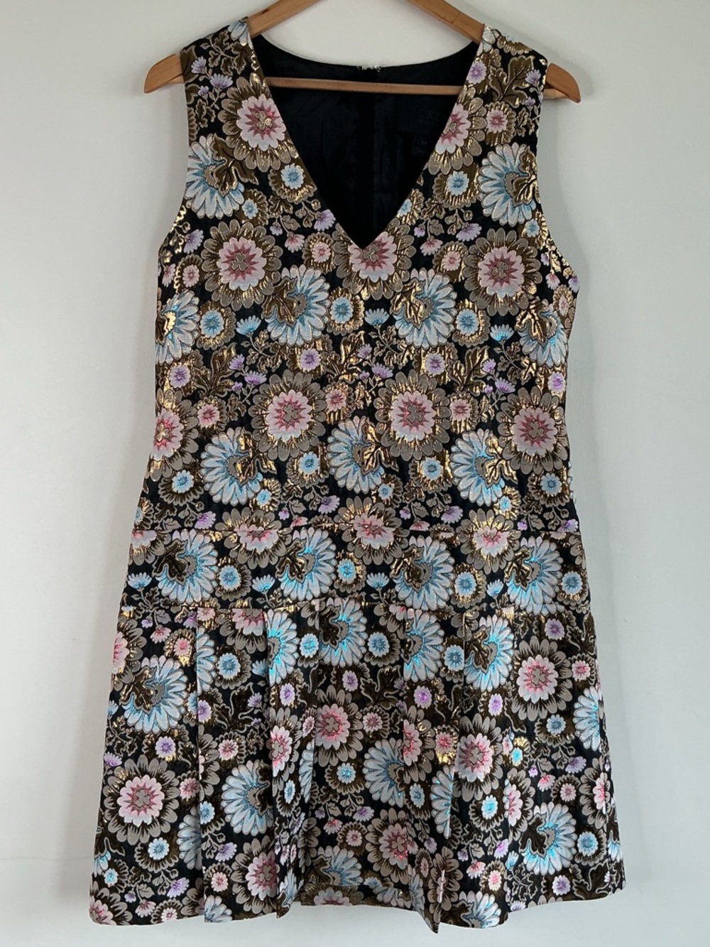 J.Crew Metallic Thread Japanese Flower Dress Sleeveless Fit & Flare Elegant Sz12